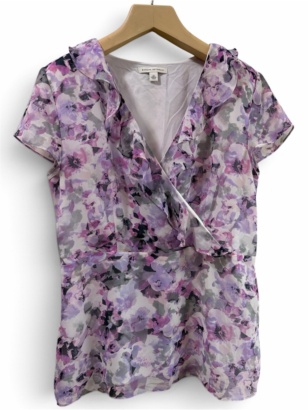 Banana Republic Purple Floral Ruffle Surplice Blouse